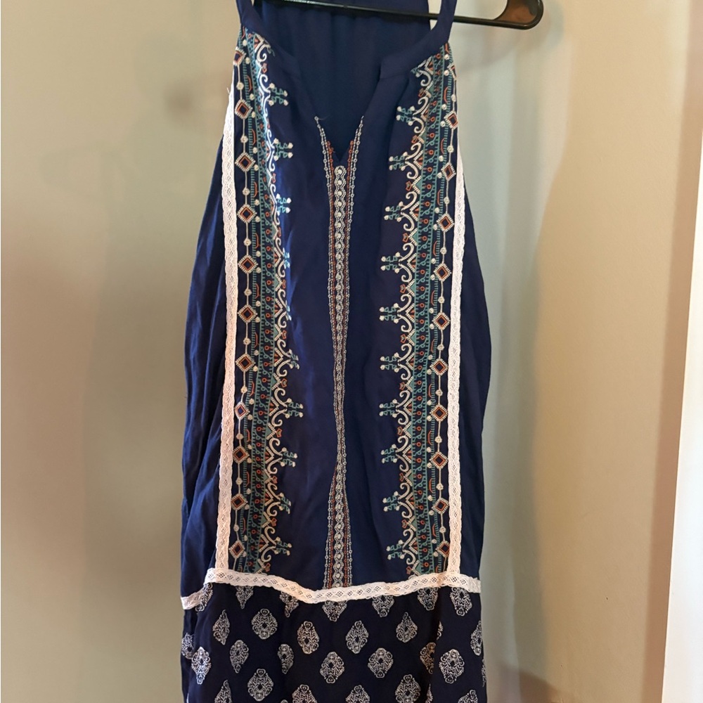 Anthropologie Navy Embroidered Mini Dress